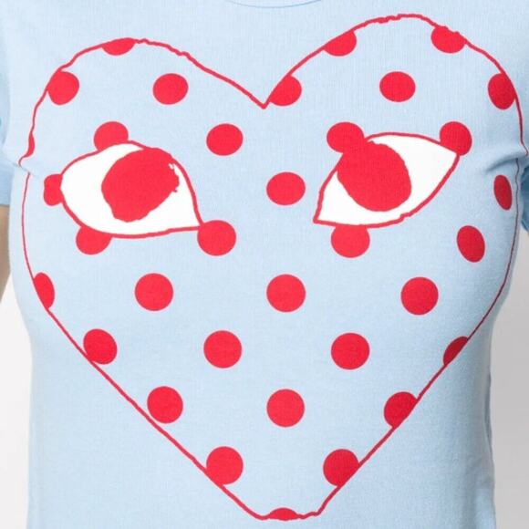 Comme des Garcons PLAY Pastel Polka Dot Logo T Shirt Blue - Picture 3 of 7
